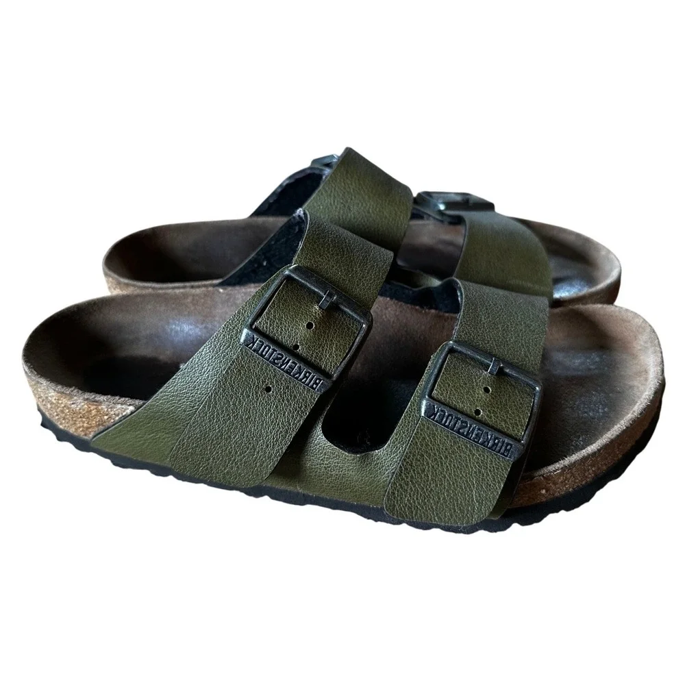 Birkenstock Olive Green Arizona Two Strap Slide Sandals  L8 M6